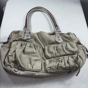 MZ Wallace Nylon Large Shoulder Bag Gray Travel Tote Organizer Small Tear